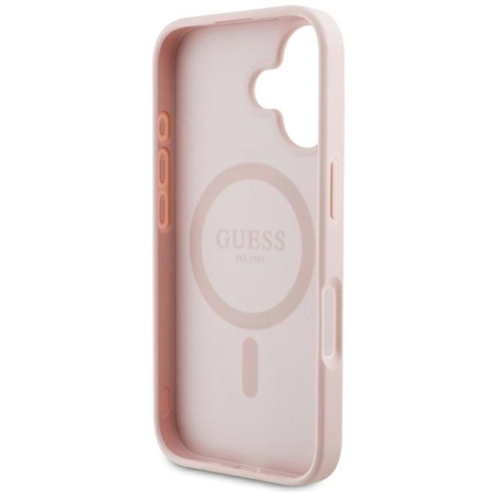 Guess Grained Hot Stamp Peony Triangle Logo MagSafe - Pouzdro pro iPhone 16 (růžová)