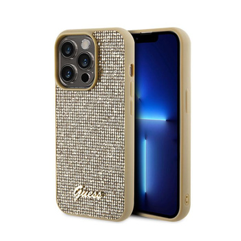 Guess Disco Metal Script - Case for iPhone 15 Pro (Gold)