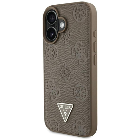 Guess genarbte Heißprägung Pfingstrose Dreieck Logo MagSafe - iPhone 16 Tasche (braun)