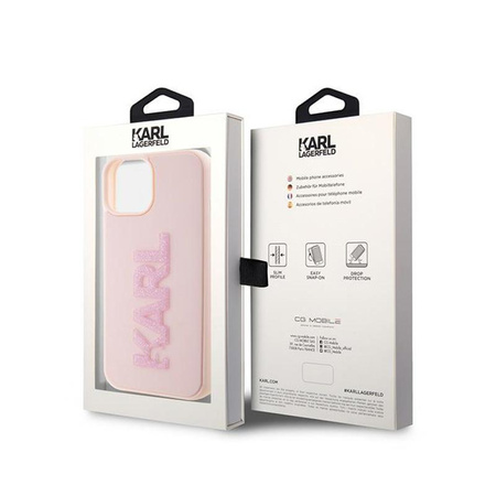 Karl Lagerfeld 3D Rubber Glitter Logo - pouzdro na iPhone 15 (růžové)