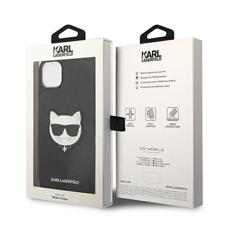 Karl Lagerfeld Saffiano Choupette Head Patch Case - Case for iPhone 14 Plus (Black)