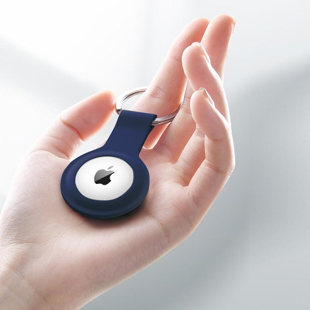Crong Silikonhülle mit Schlüsselring – Schutzhülle mit Schlüsselanhänger für Apple AirTag 1/2 (marineblau)