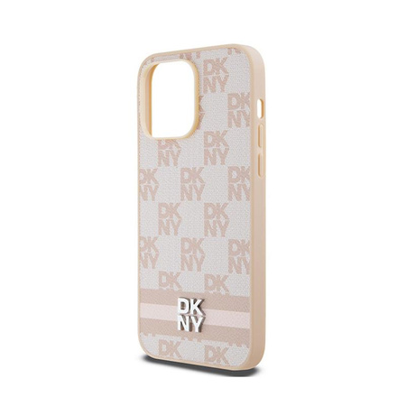 DKNY bőr kockás egyszínű mintás és nyomtatott csíkos - iPhone 14 Pro Max tok (rózsaszín)