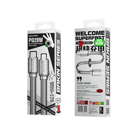 WEKOME WDC-178 Bakin Series - Připojovací kabel USB-C k Lightning Fast Charging PD 20W 1 m (stříbrný)