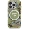 Guess Glitter Flowers Triangle Buttons MagSafe - Coque pour iPhone 16 Pro Max (vert)