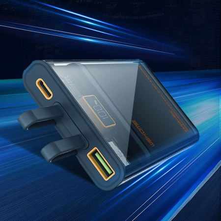 WEKOME WP-325 Vanguard Series - Banque d'alimentation 20000 mAh Super Charging avec câble intégré USB-C & Lightning PD 20W + QC 22.5W (Noir / Transparent)