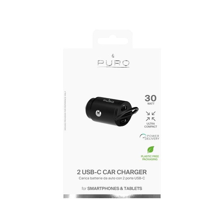 PURO Mini rychlonabíječka do auta - 2 x USB-C Power Delivery 30 W nabíječka do auta (černá)