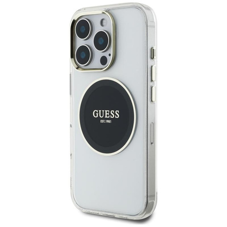 Guess IML Metallfarbener Kreis Klassisches Logo MagSafe - Gehäuse für iPhone 16 Pro (schwarz)