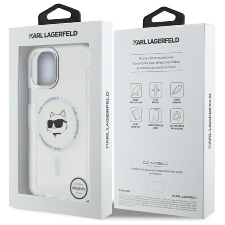 Karl Lagerfeld IML Metal Choupette Head MagSafe - Pouzdro na iPhone 12 / iPhone 12 Pro (bílá)