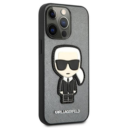Karl Lagerfeld Saffiano Ikonik Patch - Coque iPhone 13 Pro (argent)