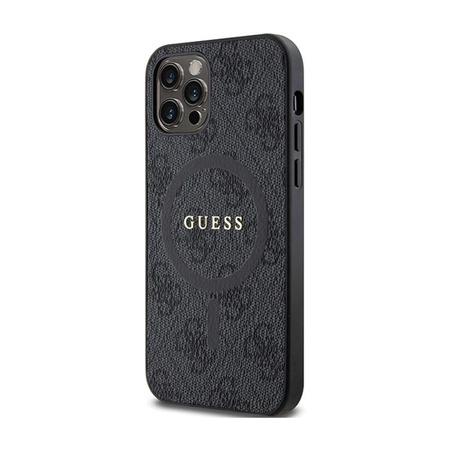 Guess 4G Collection bőr fém logós MagSafe - iPhone 12 / iPhone 12 Pro tok (fekete)