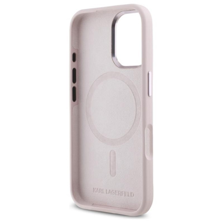 Karl Lagerfeld Silikon Schatten Metall Initial MagSafe - iPhone 16 Fall (rosa)