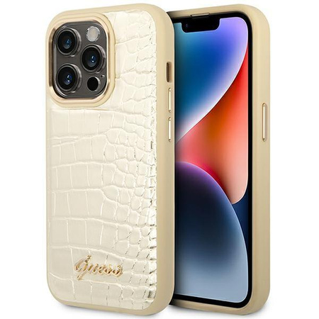 Guess Croco Collection - Coque pour iPhone 14 Pro (Or)