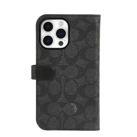 Coach Folio Signature C Case - pouzdro 2 v 1 s flipovým krytem pro iPhone 15 Pro (Charcoal)