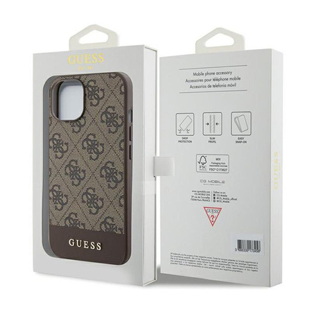 Guess 4G Bottom Stripe Metall Logo Kollektion - iPhone 15 Tasche (braun)