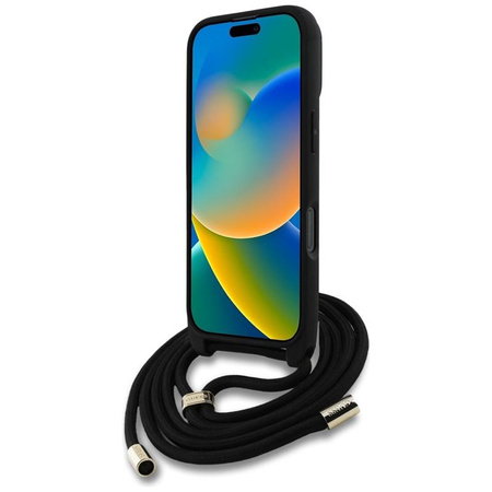 Guess 4G Big Logo Cord Strap Crossbody - Case for iPhone 16 Pro (black)