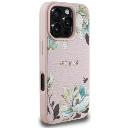 Guess Grained Printed Flower Pattern MagSafe - Case for iPhone 16 Pro Max (pink)