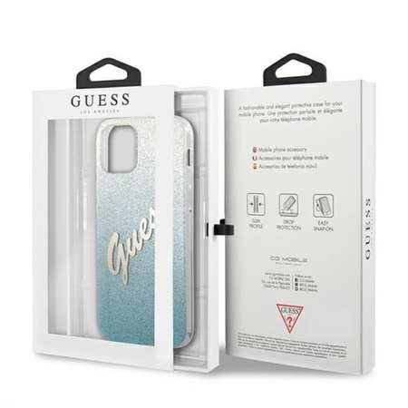 Guess Glitter Gradient Script - iPhone 12 / iPhone 12 Pro tok (kék)