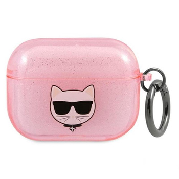 Karl Lagerfeld Choupette Head Glitter - pouzdro na Airpods Pro (růžové)