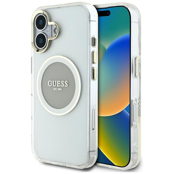Guess IML Metal Colored Circle Classic Logo MagSafe - Pouzdro pro iPhone 16 (šedá)