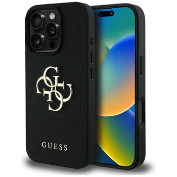 Guess Grained Big 4G Logo Small Classic Logo - tok iPhone 16 Pro Max készülékhez (fekete)