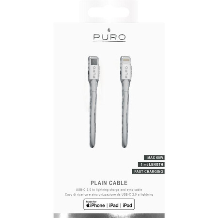 PURO Plain - Câble de connexion USB-C vers Lightning MFi 1m (blanc)