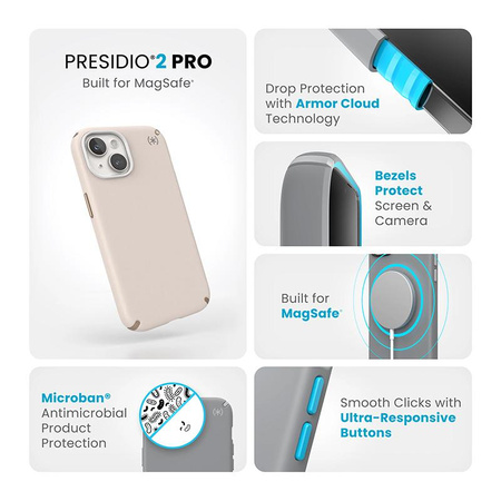 Speck Presidio2 Pro Magsafe - Etui iPhone 16e / iPhone 15 / iPhone 14 / iPhone 13 (Bleached Bone / Heirloom Gold / Hazel Brown)