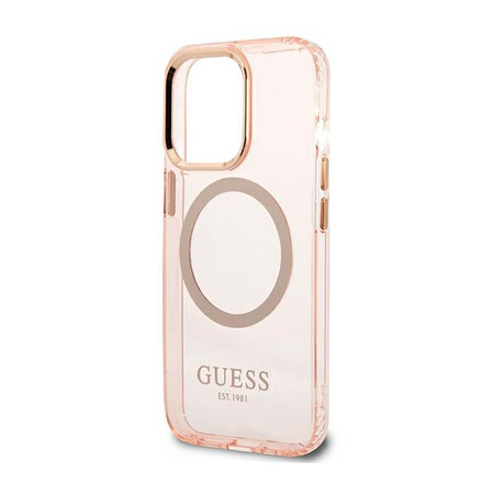 Guess Gold Outline Transluzentes MagSafe - Hülle für iPhone 13 Pro (Pink)