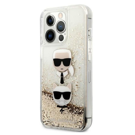 Karl Lagerfeld Liquid Glitter Karl & Choupette Head - pouzdro pro iPhone 13 Pro Max (zlaté)