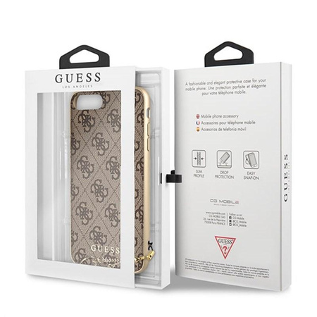 Guess 4G Charms Collection - Coque pour iPhone 8 Plus / 7 Plus avec pendentif (marron)