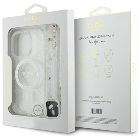 Guess IML Glitter With Pearl Strap MagSafe - Hülle iPhone 16 Pro (Transparent)