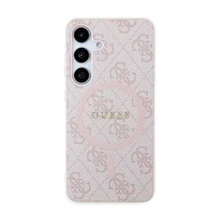 Guess 4G Collection Cuir Logo Métal MagSafe - Étui Samsung Galaxy S24 (rose)