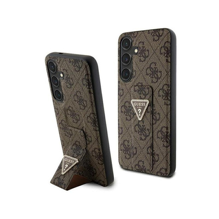 Guess Grip Stand 4G Triangle Strass Logo - Hülle für Samsung Galaxy S24+ (Braun)