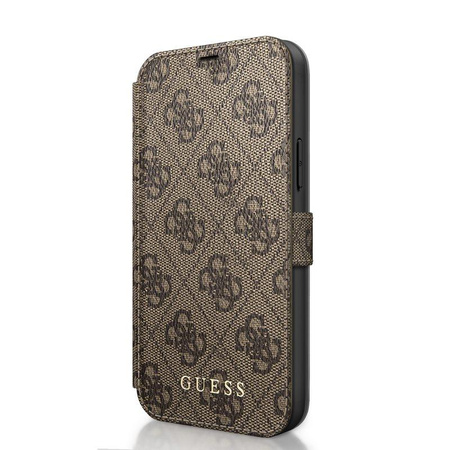 Guess Booktype 4G Charms Collection - iPhone 12 / iPhone 12 Pro case with card pockets (brown)