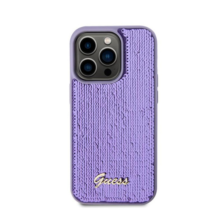 Guess Paillettenschrift Metall - iPhone 15 Pro Tasche (lila)
