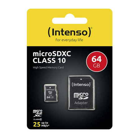 Intenso MicroSDXC - Memóriakártya 64 GB Class 10 12/25 MB/s adapterrel