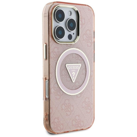 Guess IML Metal Glitter 4G Circle Triangle MagSafe - Etui do iPhone 16 Pro (różowy)