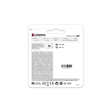 Carte mémoire Kingston Canvas Go Plus microSDXC - 64 Go A2 V30 Class 10 UHS-I U3 170/70 Mbps avec adaptateur