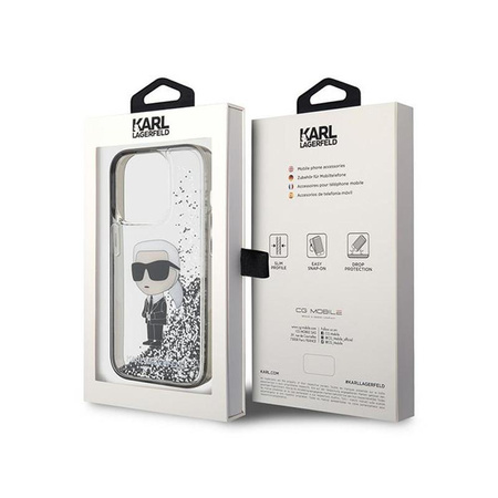 Karl Lagerfeld Liquid Glitter Ikonik - Etui iPhone 15 Pro Max (przezroczysty)