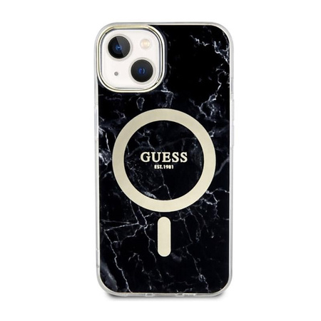 Guess Marble MagSafe - Schutzhülle für iPhone 14 Plus (Schwarz)