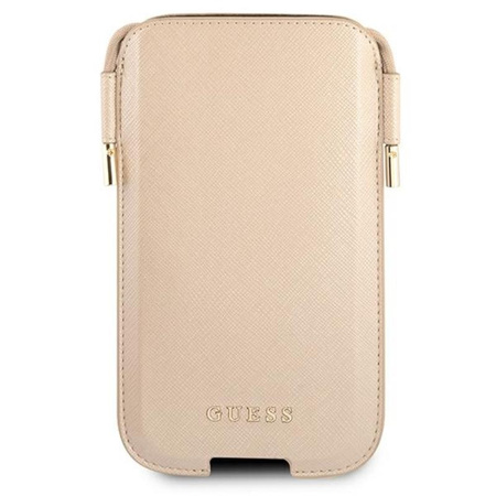 Guess Saffiano Pouch - S/M pouzdro na telefon max. 6,1" (Zlato)