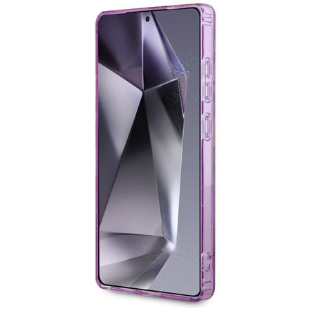 Guess Glitter Flowers Triangle Buttons MagSafe - pouzdro pro Samsung Galaxy S25 Ultra (fialové)