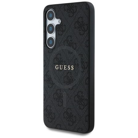 Guess bőr 4G színes gyűrűs klasszikus logós MagSafe - tok Samsung Galaxy S25 (fekete)