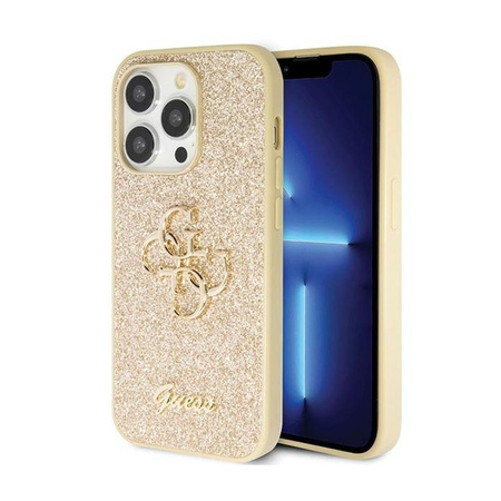 Guess Glitter Script Big 4G - Case for iPhone 14 Pro (Gold)