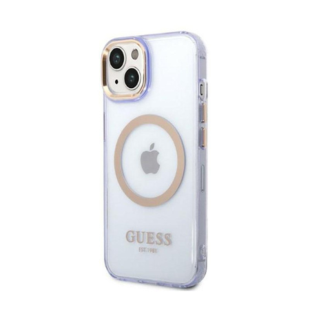 Guess Gold Outline Transluzentes MagSafe - Hülle für iPhone 14 (Violett)