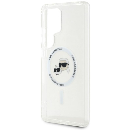 Karl Lagerfeld Button Karl & Choupette Heads s potiskem loga MagSafe - pouzdro pro Samsung Galaxy S25 Ultra (bílé)