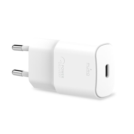 PURO fehér mini gyors utazási töltő - USB-C Power Delivery 20W-os gyors utazási töltő (fehér)