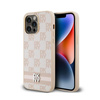 DKNY Leder mit kariertem Monomuster und gedruckten Streifen - iPhone 14 Pro Max Tasche (rosa)