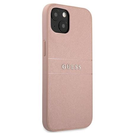 Guess Saffiano fém logós csíkok - iPhone 13 mini tok (rózsaszín)
