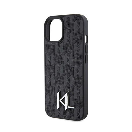 Karl Lagerfeld Leather Monogram Hot Stamp Metal Logo - Case for iPhone 15 (black)